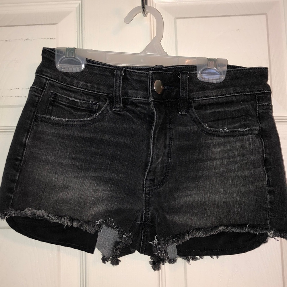 Faded black denim shorts